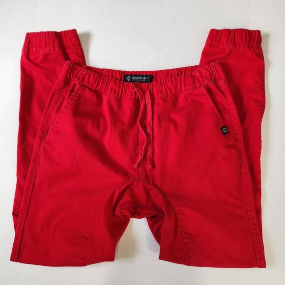 Akademiks Cotton Joggers Mens M Red Pull On Tapered Twill Articulated Knees - Picture 9 of 10